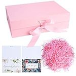 Pink Gift Box with Ribbon, Luxury Premium Magnetic Present Boxes with Lids, Large Rectangle Gift Packaging Decorative Box, Presentation Box for Present Gifts, with Shredded Paper, Cards