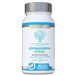 Ashwagandha & Shilajit - Award Winning Ashwagandha KSM-66 1000mg & Purified Shilajit Extract 200mg (60% Fulvic Acid) - No Artificial fillers, Binders or Flow Agents - Suitable for Vegans, Capsule