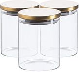 Argon Tableware Scandi Storage Jars with Metallic Gold Lids - 750ml - 3 Pack - Modern Round Organisation Container Glass Jar for Kitchens, Pantry, Bathrooms, Utility Rooms