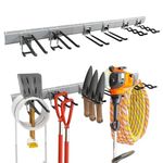 Garage Storage Garden Tool Organizer with 6 Adjustable Clamping Hooks, 48 Inch Wall Mount Heavy Duty Garage Organization Tool Storage for Garage, Garden, Patio, Lawn Tools, Hold Up to 460lbs