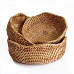 Rattan Round Fruit Baskets, Wicker Storage Bowls, Natural Woven Serving Basket Bowls, Decorative Baskets for Kitchen Counter Organizing, Set of 3