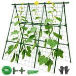 OTOSUNNY Garden Cucumber Trellis for Climbing Plants Outdoor, 50x48inch A-Frame Vegetable Grape Vine Tomato Garden Metal Arch Trellis for Raised Bed, with Netting,Green