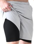 Flapfit Men's 2 in 1 Quick Dry Shorts || Gym Shorts for Men Workout || Running Shorts for Men || Sports Shorts for Man Light Grey