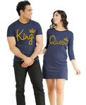 COUPLESTUFF.IN Couple Men's & Women's 3/4 Sleeve Cotton Printed Dress & T Shirt King Queen - (Pack of 2) King Queen Crown All Gold