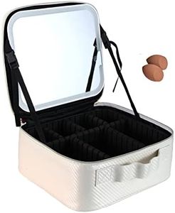 CYHPQY Travel Beauty Cosmetic Case with Mirror LED Light 3 Adjustable Illuminated Make-up Bag Portable Storage Adjustable Partition Waterproof Makeup Brushes Makeup Storage box, Beige, Oxford Cloth Nail Polish Cosmetic Case