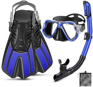 PIYAZI Snorkeling Gear for Adults, 4 in 1 Adult Snorkel Set with Panoramic View Snorkel Mask, Dry Top Snorkel, Adjustable Short Fins and Travel Bag, Snorkel Set with Fins for Snorkeling Diving