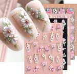 MAYCREATE® 5 Sheets Nail Art Decor Stickers 3D Embossed Flower Charms for Nail Art 5 Styles Flower Nail Charm Sticker for DIY Nail Extension Self-Adhesive Nail Art Decals