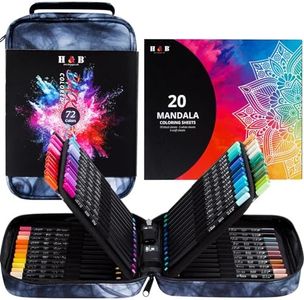 H & B 72-Color Colored Pencils Set with Mandala Coloring Sheets, Eraser, Sharpener - Soft Oil-Based CoresArt Supplies Drawing Kit for Adults, Kids, and Beginners
