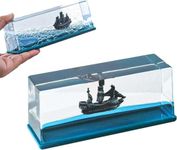 YAGZON Wave Cruise Ship Decoration Unsinkable Titanic Model In A Clear Motion Bottle For Stress Relief, Office Or Home, Gift&Paperweight-Soothing Blue Liquid With Floating Ship Design,H-5.9Cm