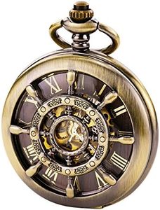 TREEWETO Bronze Double Cover Roman Numerals Dial Skeleton Mens Women Pocket Watch