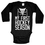 Tcombo My First Hockey Season - Sports Fan Long Sleeve Bodysuit (Black, 6 Months)