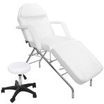 SKINACT Basic Facial Chair with Free Stool, Facial Bed, Massage Table (White)