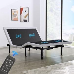Twin XL Adjustable Bed Frame,Massage & Wireless Remote, Dual USB Ports,Ergonomic Upholstered Bed Frame, Lift Motor, Under Bed Lighting, Independent Head and Foot Tilt