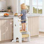 HOOBRO Toddler Standing Tower, Adjustable Height Toddler Step Stool, Kids Step Stool with Safety Rails and Non-Slip Foot Pads, for Kitchen Counter and Bathroom Sink, White and Natural EWN90JD01