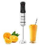 INALSA Hand Blender 1500 W|Silent DC Copper Motor|Variable Speed with Stepless Technology|4 Attachments|Anti-Splash Technology| Detachable Stainless Steel Stem |2 Yr Warranty (Robot INOX 1500 Nero)