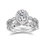 EAMTI 1.25CT 925 Sterling Silver Bridal Rings Sets Oval Cubic Zirconia Halo CZ Engagements Rings Wedding Bands for Women Promise Rings for her Size 6.5