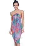 EROTISSCH Women Poly Georgette Floral One Piece Cover-Up Sarong for Swimwear (Lavender & Blue_Free Size)