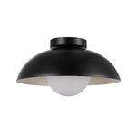 Globe Electric 66000076 1-Light Flush Mount Ceiling Light, Matte Black, White Opal Glass Shade, Ceiling Light Fixture, Home Improvement, Wall Compatible, Ceiling Compatible, E26 Bulb