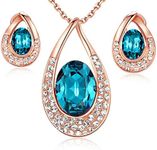 Leafael [Presented by Miss New York] Angel's Teardrop Made with Premium Crystals Blue Zircon Jewelry Set Earrings Necklace, 18" +2", Nickel/Lead/Allergy Free, Luxury Gift Box