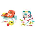 Battat Cash Register Toy Playset + Pretend Play Doctor Set (26-Pieces & 11-Pieces)