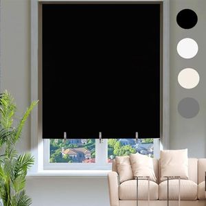 Jlong Roller Shades for Indoor Windows Temporary Blackout Curtains No Drill Cordless Blinds for Windows Privacy Protection Window Shades for Bedroom Living Room (1, Black, 47" Wx71 H)