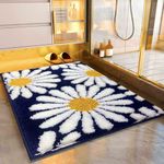 Roseate Flower Super Soft (40x60 cm) Microfiber 2000 GSM Bath Mat Super Absorbent Anti-Skid Door Mats for Home/Bathroom/Bedroom/Kitchen/Floor Mat (Dark Blue) Pack of 1