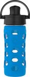 Lifefactory LG4121BCB4 12-Oz Glass Water Bottle with Active Flip Cap/Silicone Sleeve, Cobalt Blue