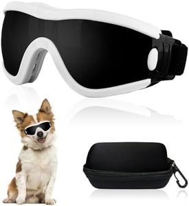 Mitubati Dog Goggles Small Breed Dog Sunglasses with Adjustable for UV Protection Eyewear Doggy Doggie Puppy Glasses Anti-Fog Wind Dust Snowproof (White Frame Black Lens)