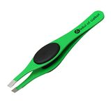 Abdul of Sialkot Tweezers for Women & Men - Tweezers Precision Engineered Stainless Steel - Fine & Ingrown Hair Tweezers, Non Slip, Sharp & Slanted Pack of 1 (Green)