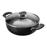 Vinod Black Pearl Hard Anodised Non Stick Deep Kadhai with Glass Lid - 2.6 LTR, 22 cm | 3.25mm Thickness | kadai for Cooking | Metal Spoon Friendly | 2 Year Warranty