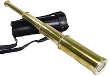 15" Solid Brass Handheld Telescope - Pirate Spyglass with Black Leather Case Rustic Vintage Home Decor Gifts