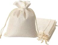 Lifekrafts Cream White Jute Linen Pouches Christmas, Birthday and Party Favour Bags Potlis for Functions, Baby Showers, Candy Bags Size-10x10 cm (Pack of 10)