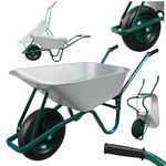 AIRAJ Wheelbarrow, Garden Wheelbarrow, Max. Capacity 100 L, Load Capacity 250 kg, with Pneumatic Tyres, Galvanised Shovel, Construction Wheelbarrow for Gardens, Construction Sites etc
