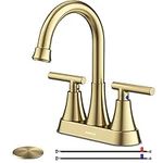 Bathroom Faucets for Sink 3 Hole, Hurran 4 inch Brushed Gold Bathroom Sink Faucet with Pop-up Drain and 2 Supply Hoses, Stainless Steel Lead-Free 2-Handle Centerset Faucet for Bathroom Sink Vanity RV