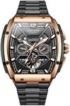 OLEVS Mens Watches Automatic Black Large Square Skeleton Waterproof Luxury