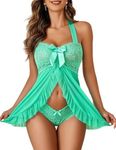 Avidlove Women Lace Lingerie Open Front Babydoll V Neck Nightwear Sexy Chemise Nightie Mint Green