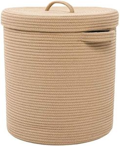 Extra Large Storage Basket with Lid, Cotton Rope Storage Baskets, Laundry Hamper, Toy Bin, for Toys Blankets Storage in Living Room Baby Nursery (Full Beige, 16"x16"x18")