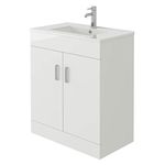 VeeBath Sphinx High Gloss White Free Standing Basin Vanity Cabinet Unit & Rectangular Sink Flatpack (700mm)