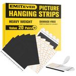 Emitever Picture Hanging Strips Heavy Duty 20 Pairs (40 Strips), No Damage Picture Adhesive Strips, Hook and Loop Mounting Tape Black (M)