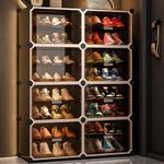 Zemic Plastic Shoe Rack for Home | 𝟏𝟔 𝐒𝐡𝐞𝐥𝐟 DIY Shoe Rack with Door 𝐌𝐚𝐠𝐧𝐞𝐭𝐬 for Home Storage Plastic Box Organizer, Metal Door Frame, Chappal Slipper Sandals Stand【Grey, 16-SHELF-8-DOOR】