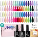 Beetles Gel Nail Polish Kit 36 Colors with 3pcs Base Gel Glossy & Matte Top Coat Easter Nail Art, 2023 Popular Spring Pastel Girly Colors Gel Polish Set All Seasons Solid Sparkle Glitters Colors Gift for Women Girls