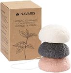 Navaris Konjac Sponges - Set of 3 - Facial & Body Natural Konjac Sponge Puffs - Exfoliating & Cleansing Sponges for Bath & Shower - Pink, Black, White