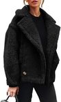 PRETTYGARDEN Womens 2024 Winter Fashion Sherpa Coats Lapel Fleece Jacket Long Sleeve Pockets Faux Fur Dressy Fall Outfits (Black,Small)