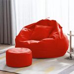 Raya Collection Jumbo 4XL Extra Large Comfortable Bean Bag with Cushion and Footrest Filled with Beans - Red