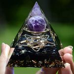 Amethyst Sphere with Five Star Obsidian Orgonite Pyramid Reiki Healing Chakra Crystal Orgone Pyramid