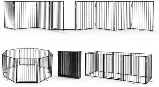 No Pawblems Free Standing Dog Gate with Door, 30'' Tall Foldable Dog Fence for Indoor & Outdoor, Up to 208 Inch Extra Wide Pet Gate for Yard, Deck, Doorways, Stairs, Hallways (Black, 8 Panels)
