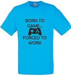 Born to Game?, Mens Printed T-Shirt - Azure/Black M