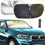 Qoosea Car Windshield Sun Shade Umbrella 55x31 inch Foldable 5 Layers UV Block Coating Windshield Sunshade with 360° Rotation Bendable Umbrella Shaft UV Block & Heat Insulation Protection