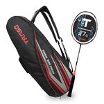 TANSO Arashi 2.0 Full Graphite Ultra Light Weight Carbon Fibre Strung Badminton Racket with T-Blast Badminton Kit Bag (32 Lbs Tension,77 Grams, Strung with Premium Strings)