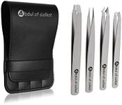 Abdul of Sialkot Eyebrow Tweezer Set for Women & Men Professional Slant and Pointed Tweezers Set with Case Precision Tweezers Kit for Facial Hair, Splinter and Ingrown Hair Removal(Sliver4 piece)